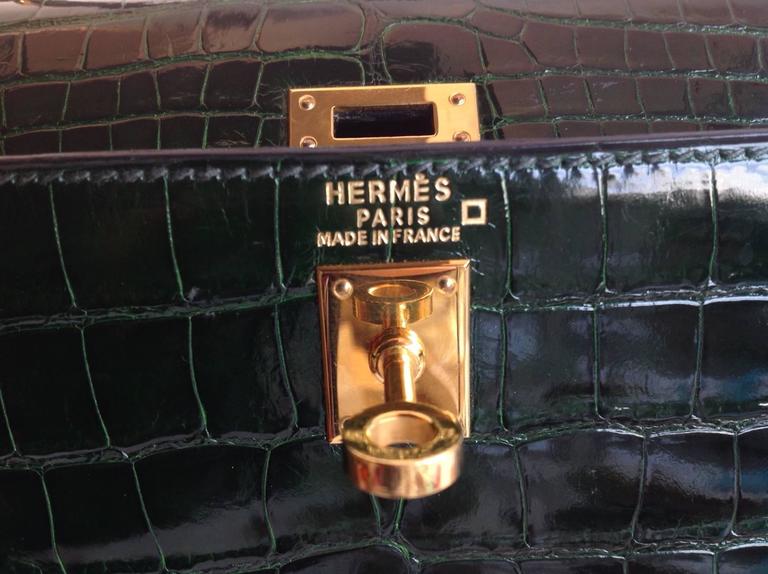 Hermes Kelly 25 Bag 67 Vert Fonce Shiny Alligator GHW