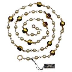 Maison Gripoix for Chanel Gold, Pearl and Glass Cabochon Necklace from 1985
