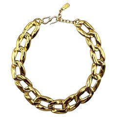 Yves Saint Laurent 1980s Gold with Rhinestone Large Link Necklace