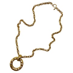 Collar Colgante Anillo Largo Oro Chanel Clásico Años 80
