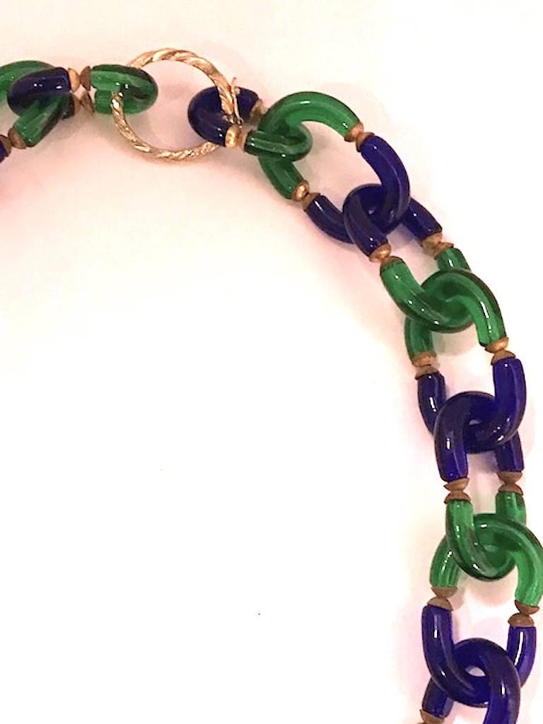 Segues Blue and Green Glass Chain Necklace In Good Condition In New York, NY