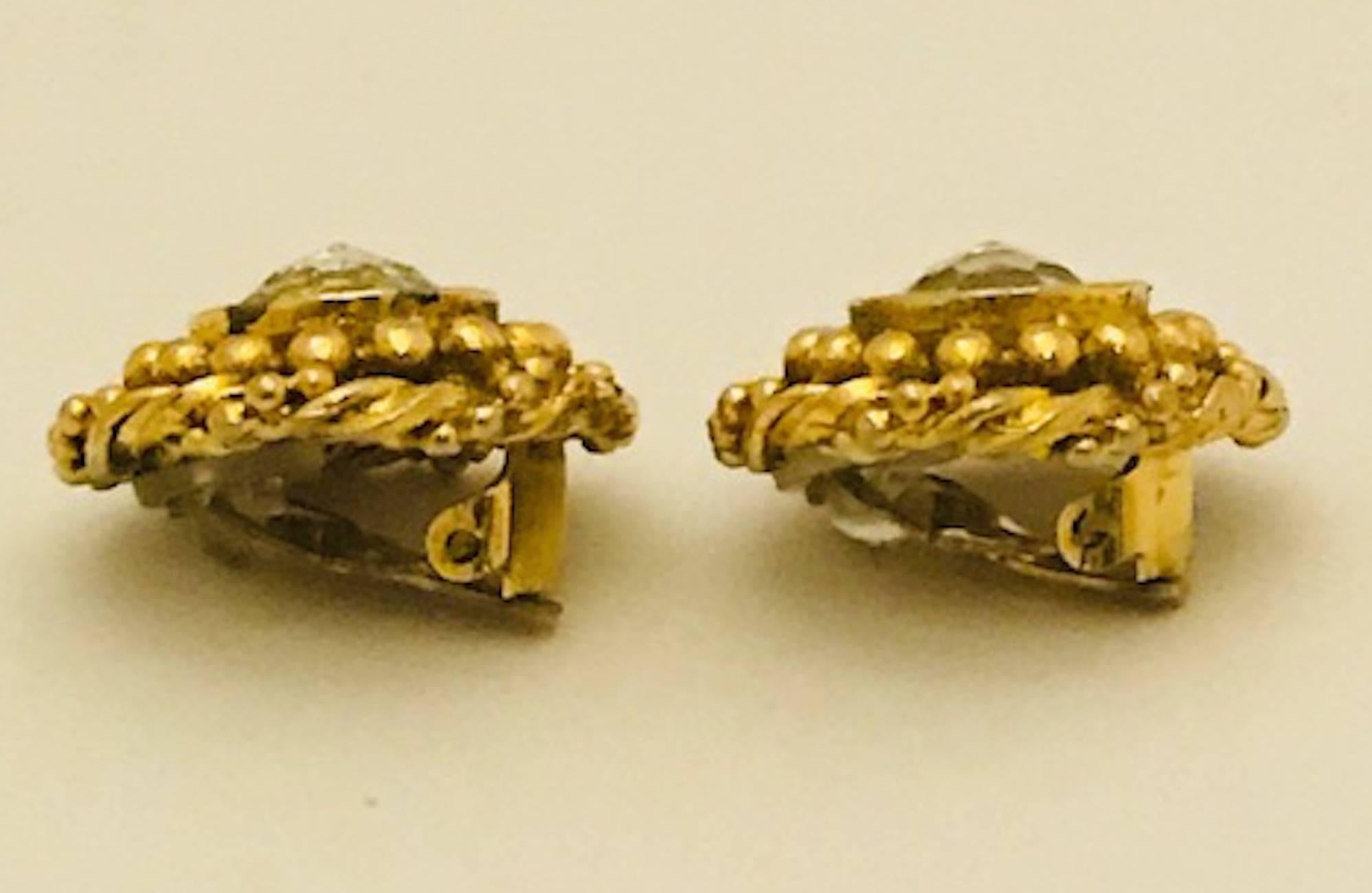 Chanel 1970s Gold with Rhinestone Button Earrings In Good Condition In New York, NY