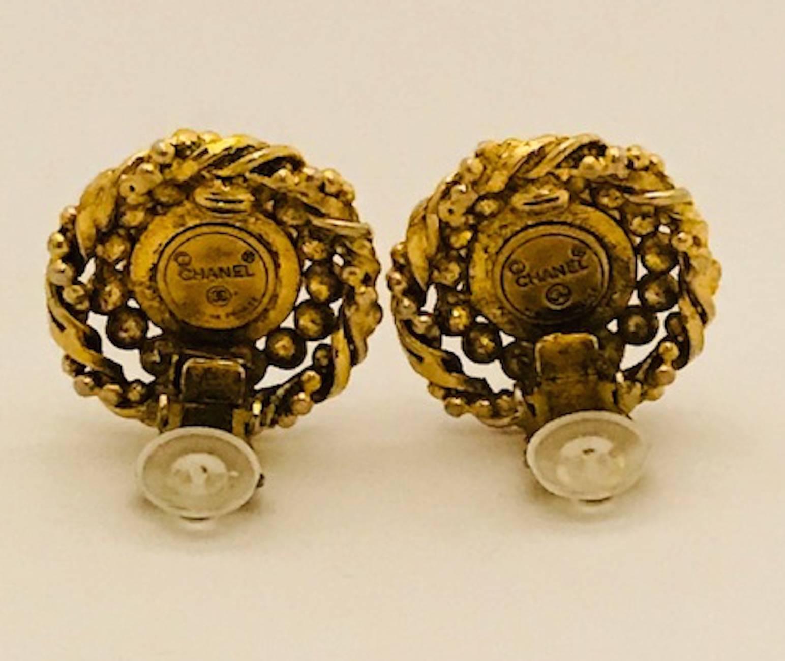Women's Chanel 1970s Gold with Rhinestone Button Earrings