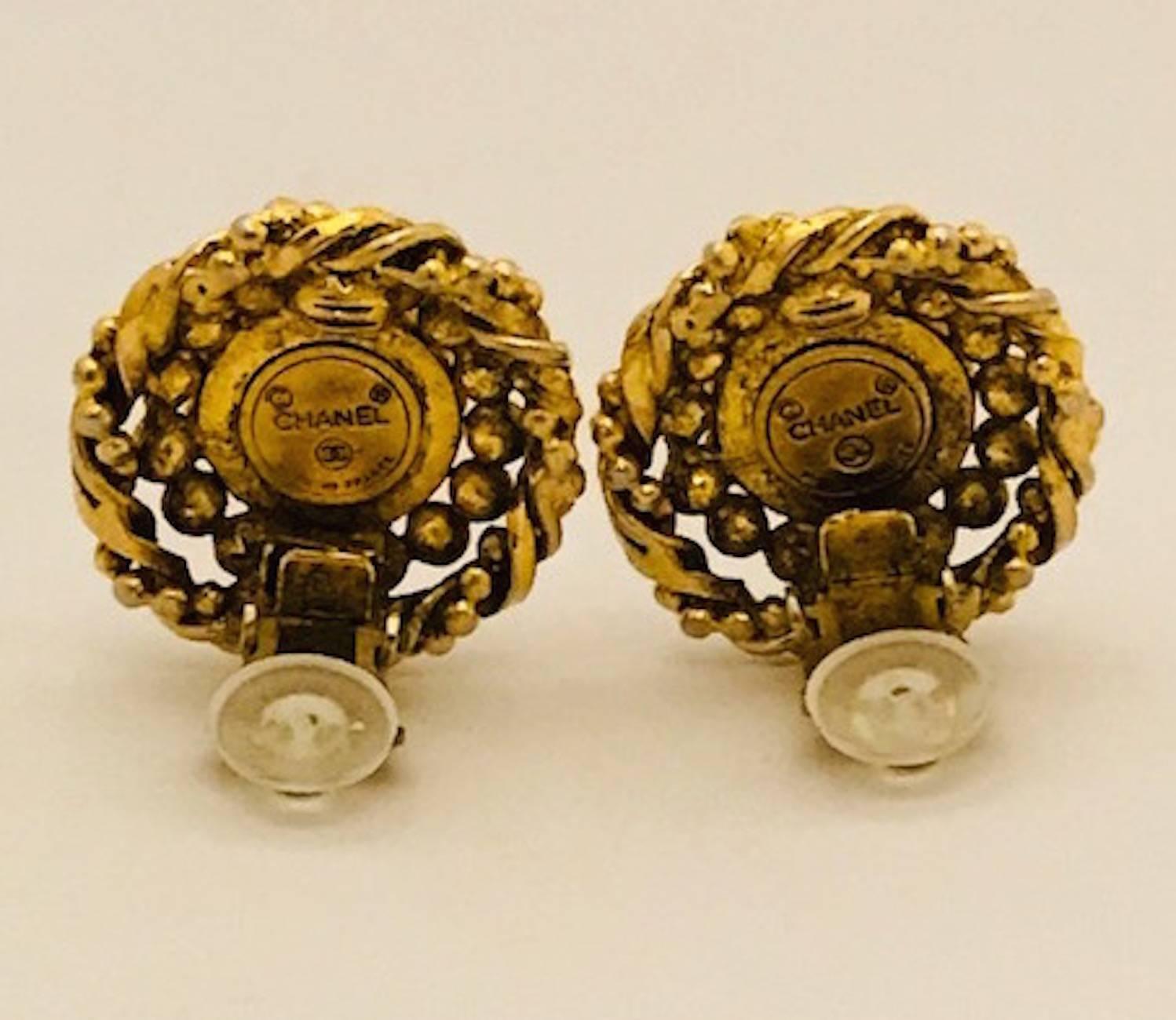 Chanel 1970s Gold with Rhinestone Button Earrings 2