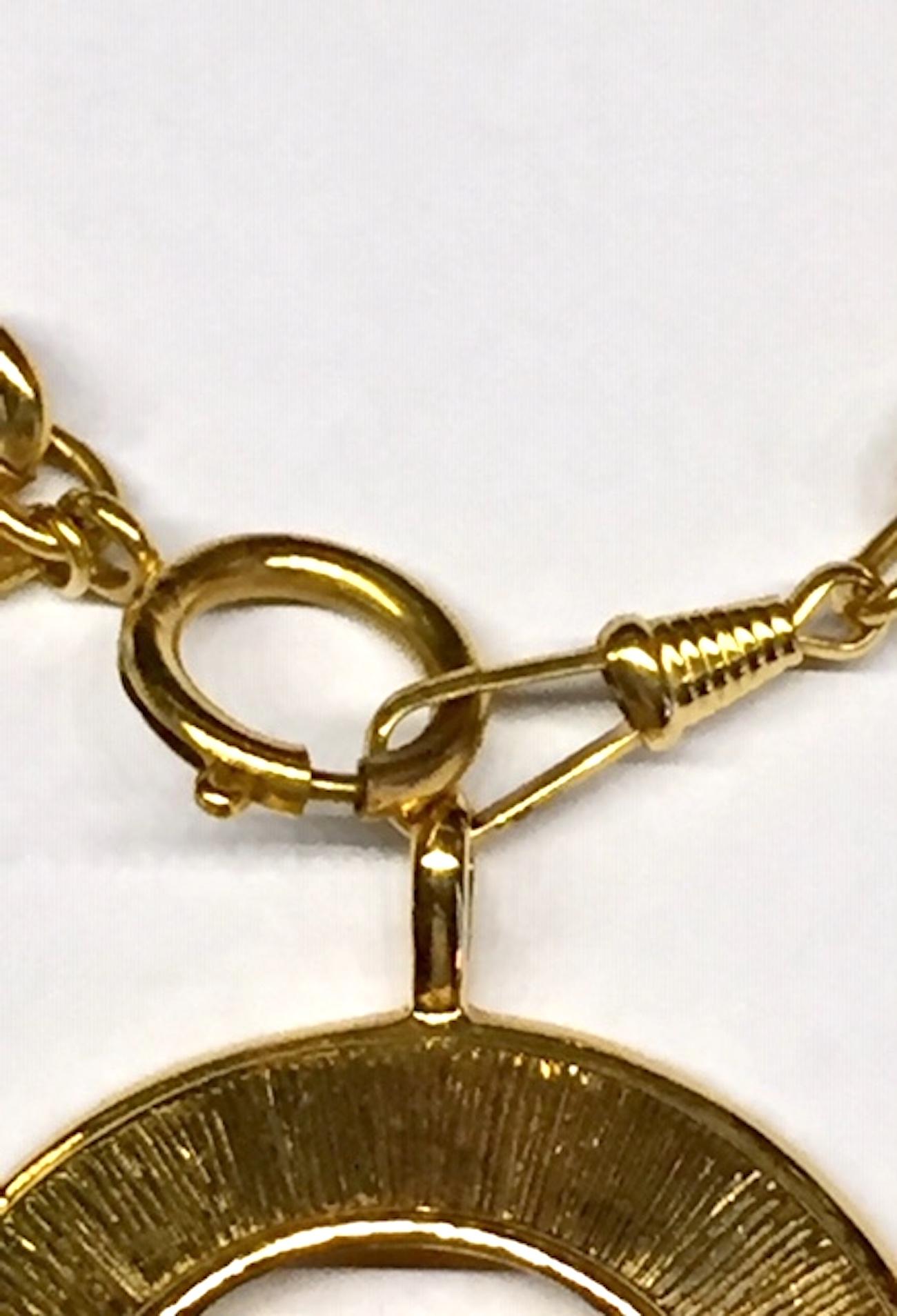 Chanel 1980s Gold Large Pendant Necklace In Good Condition In New York, NY