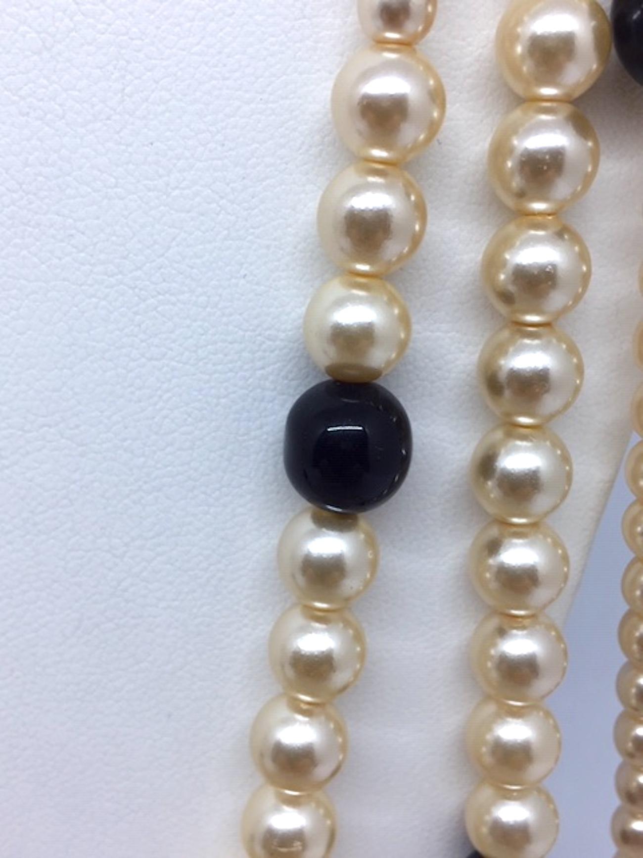 Chanel Graduated 4 Strand Pearl & Black Bead Necklace, Spring 2003 Collection 2