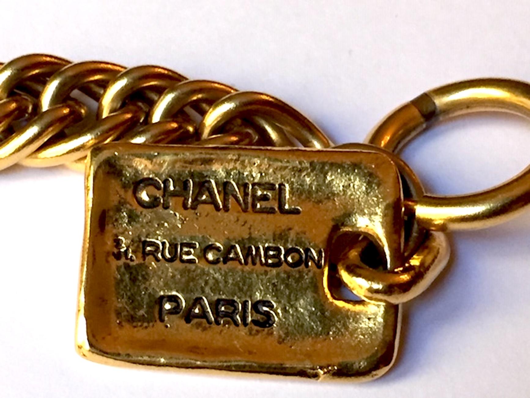 Chanel 1980s Heavy Curb Link Bracelet with Logo Charm 1