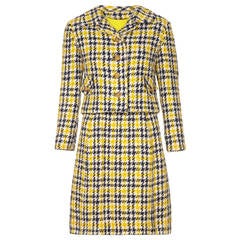 Vintage 1960s Yellow & Blue Tweed Dress Suit