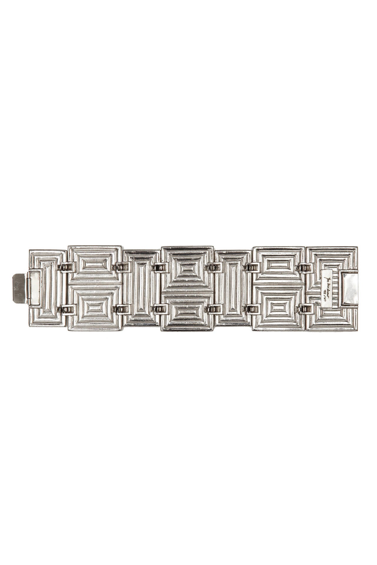 1980s Yves Saint Laurent Silver Mondrian Glass Bracelet In Excellent Condition In London, GB