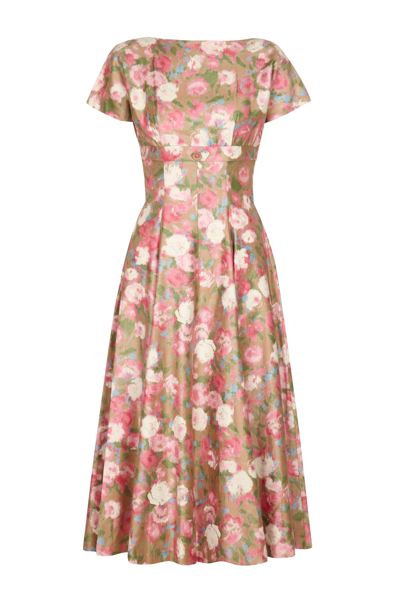 1950s Polished Cotton Floral Dress For Sale at 1stdibs