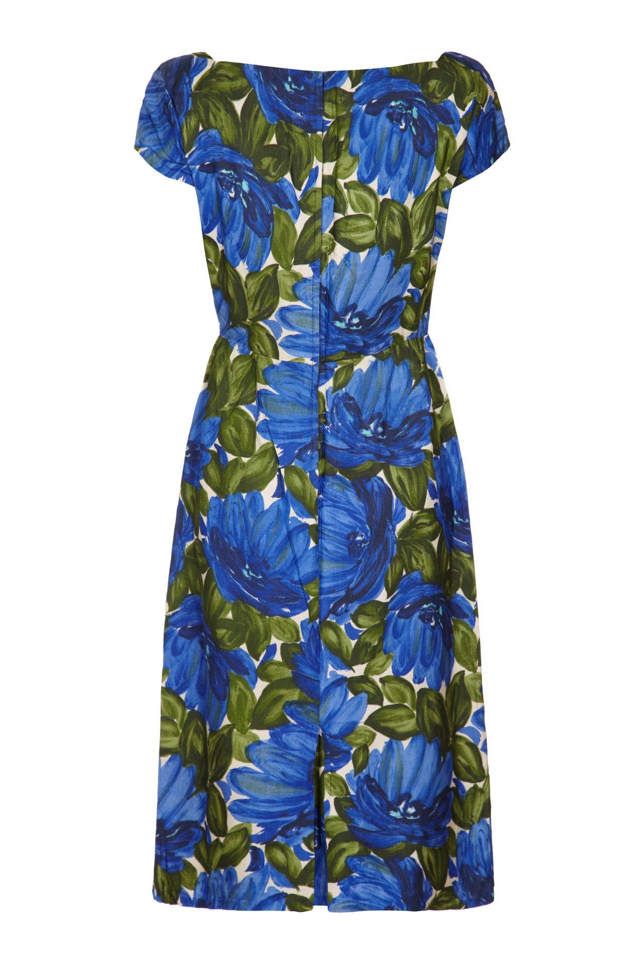 1950s Rembrandt Green & Blue Silk Wiggle Dress