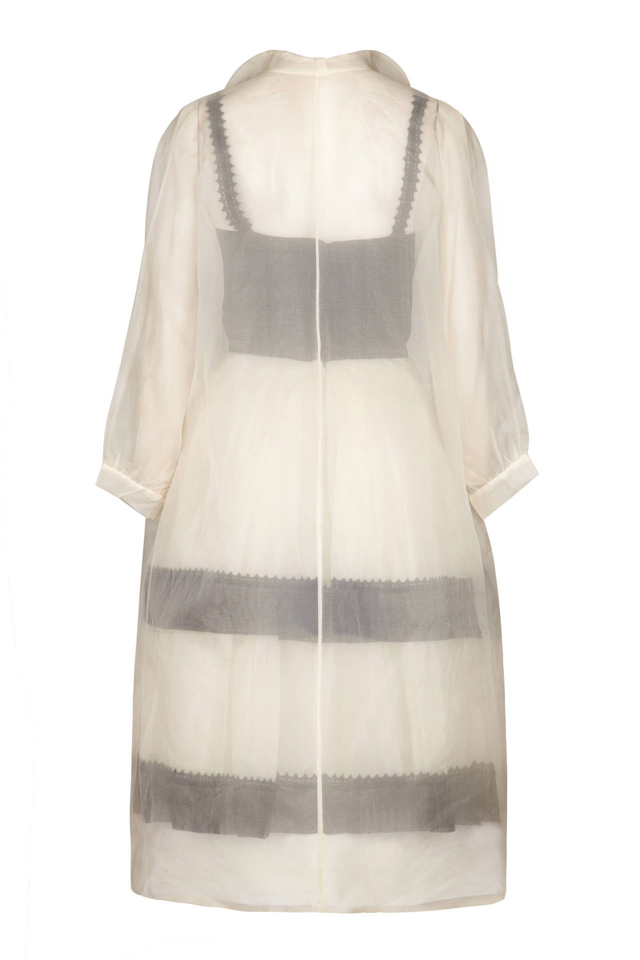 1950s Monochrome Dress With White Organza Overcoat For Sale at 1stdibs