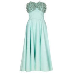 1950s Blue Cotton Dress With Floral Applique Bust 9