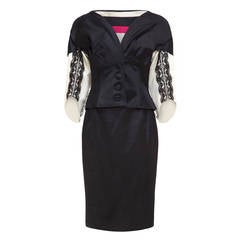 1990s Christian Lacroix Black Satin Skirt Suit