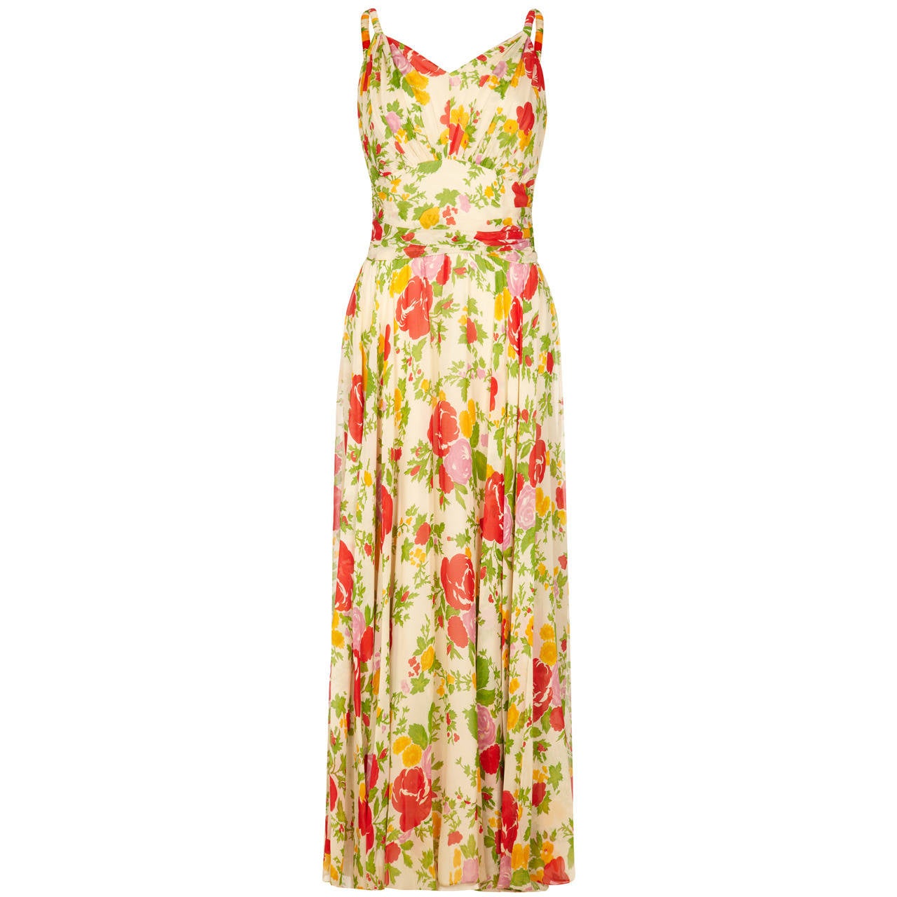 1930s Floral Chiffon Gown at 1stDibs