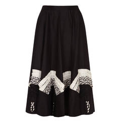 1950s Black Circle Skirt With Monochrome Applique 6