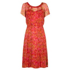 1950s Lachasse Couture Printed Chiffon Dress 6