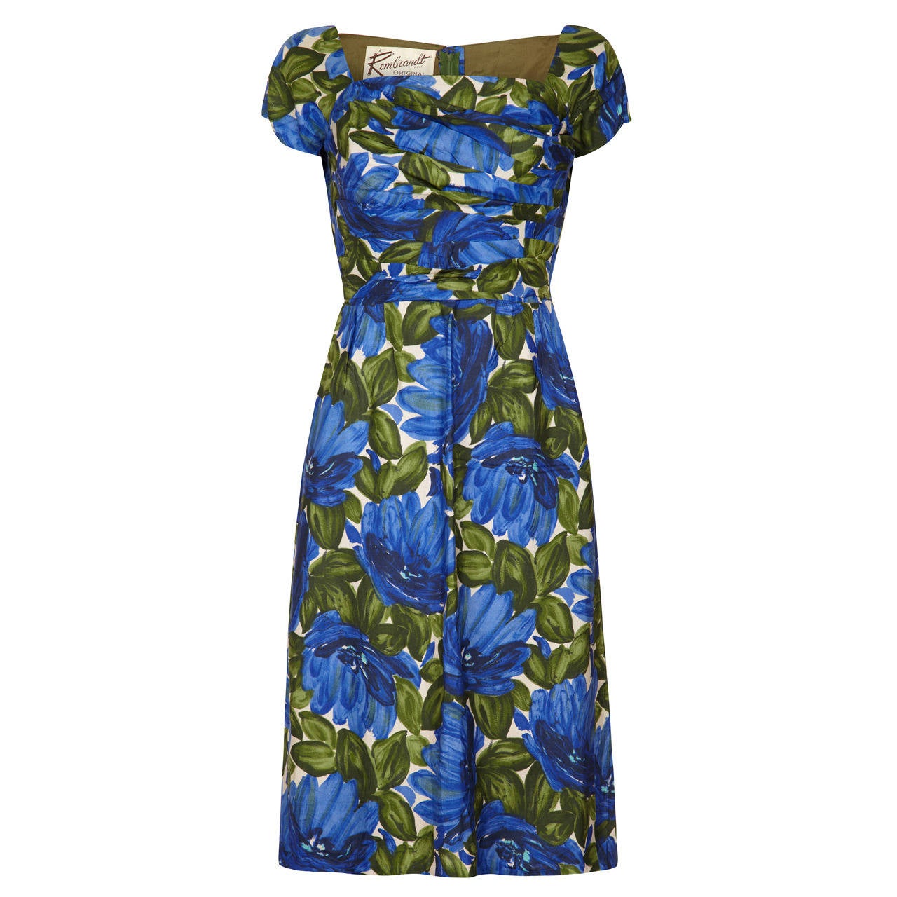 1950s Rembrandt Green and Blue Silk Wiggle Dress at 1stDibs