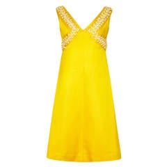 1960s French Couture Yellow Silk Dress With 3D Beading 7