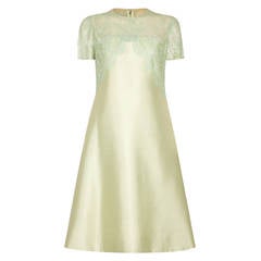 1960s Green Silk Dress With Lace Overlay