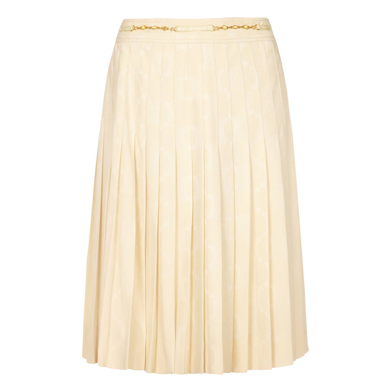 1980s Celine Cream Pleated Skirt