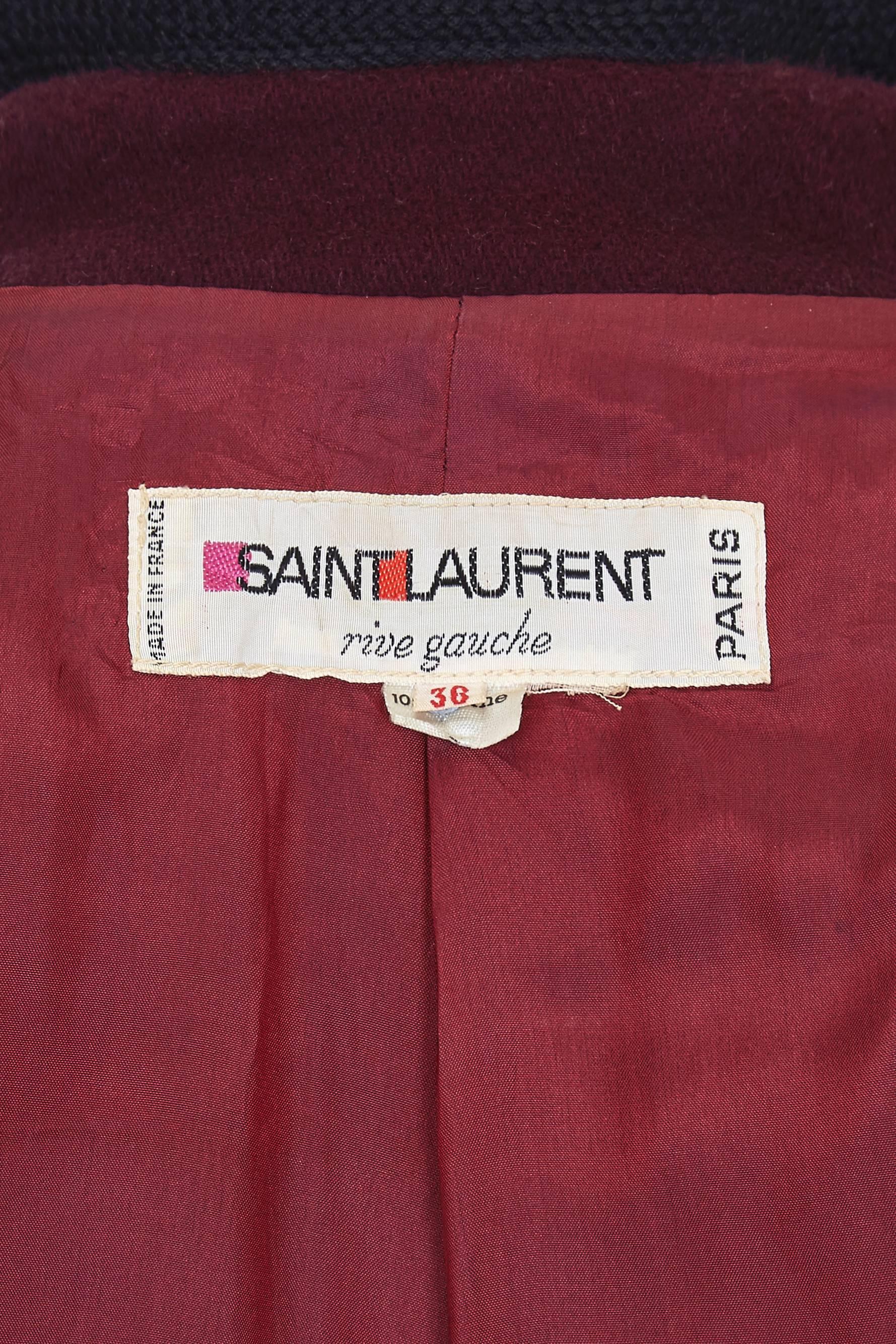 Black 1970s YSL Yves Saint Laurent Burgundy Wool Russian Collection Coat