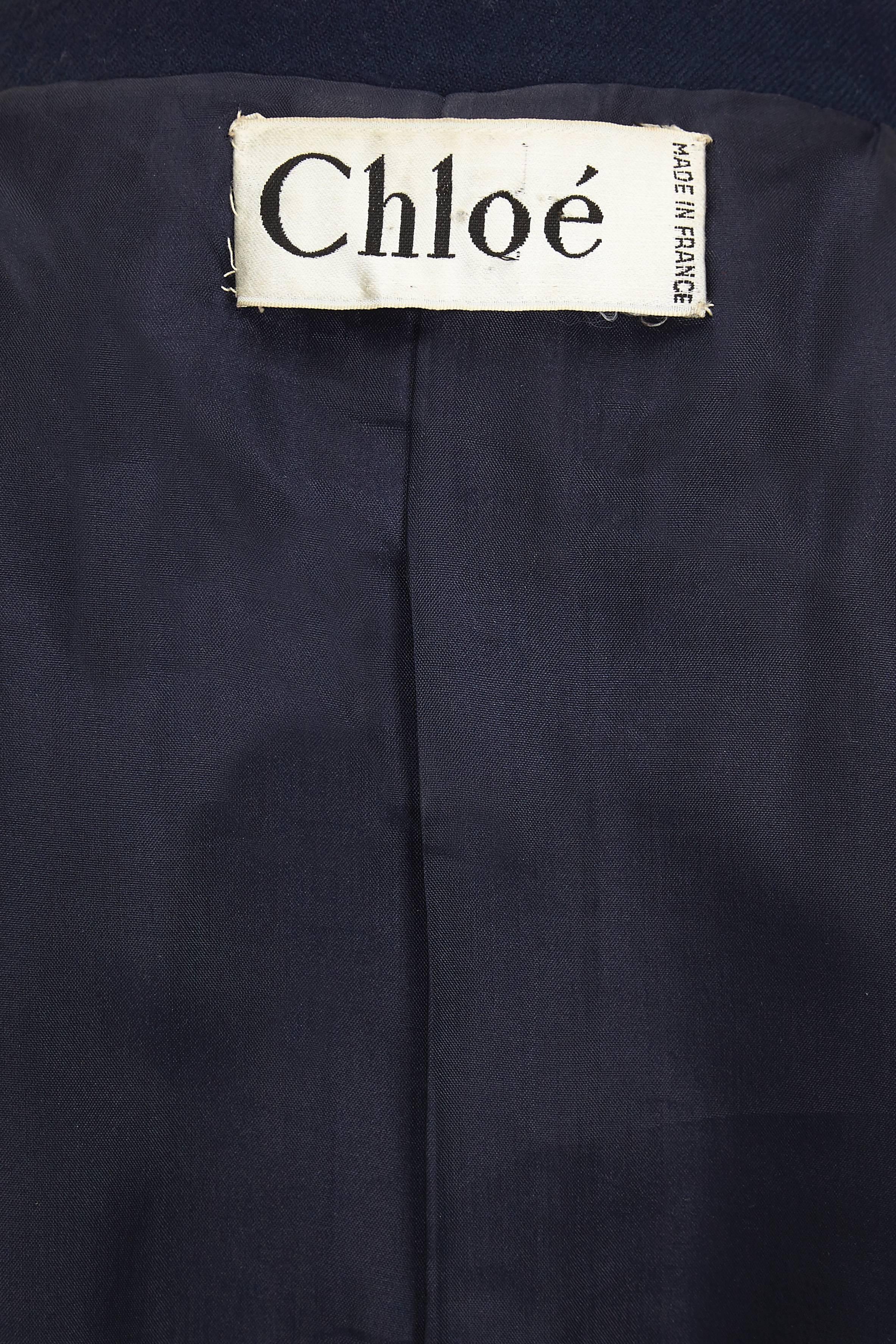 1970s Chloe Navy Wool Dress Coat and Trouser Suit  In Excellent Condition In London, GB
