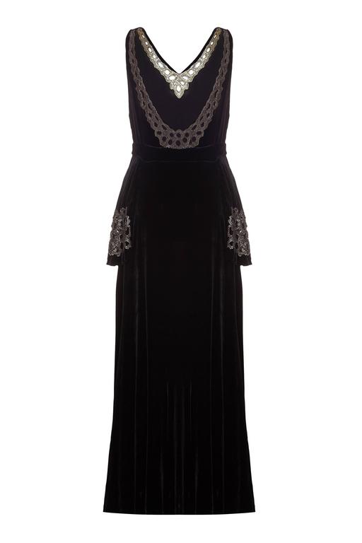 Sensational 1930s Black Velvet Beaded Cut Work Gown at 1stDibs