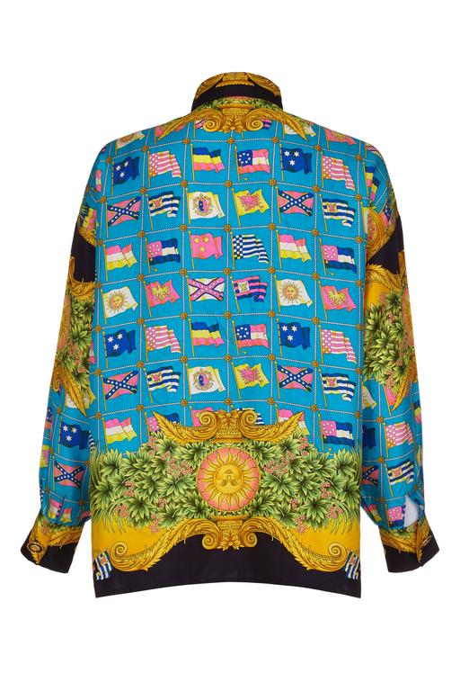 1990s Gianni Versace Couture Silk Baroque Shirt With Flag Print at ...