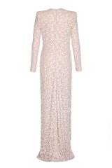 Runway Worn 1970s Andre Laug Couture Pink & White Sequinned Full Length Dress