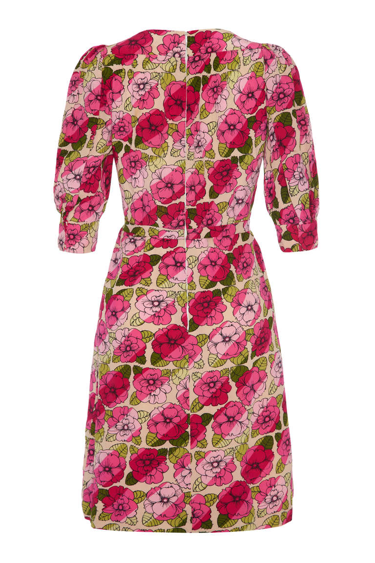 1950’s French Custom Dress With Bold Pink Floral Print