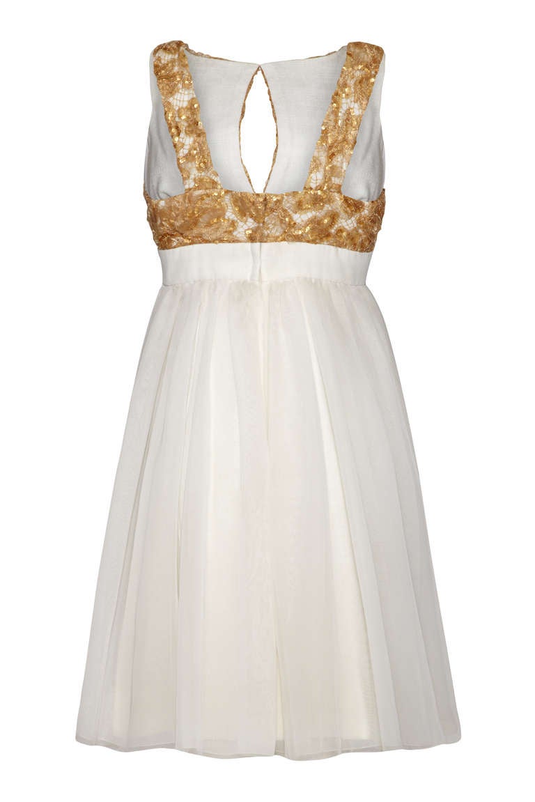 1960’s Couture White Mini Dress with Gold Applique Bodi