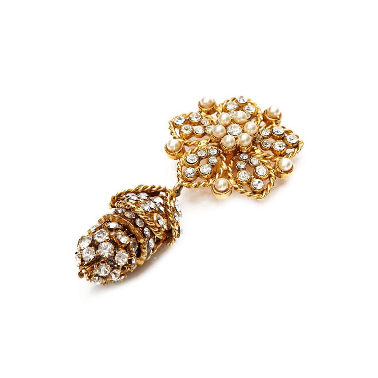 2005 Chanel Haute Couture Gold, Pearl and Rhinestone Earrings In Excellent Condition In London, GB