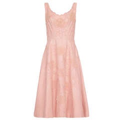 1950’s Pink Linen Dress with Applique and Pearls