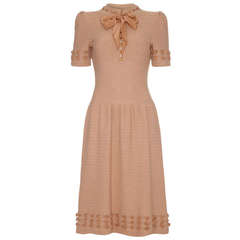 1950’s pink taupe knitted dress with ribbon detail