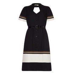 1970’s Fabulous Quality Bullocks Wiltshire Black Linen Dress with Cut Out Detail