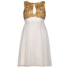 Retro 1960’s Couture White Mini Dress with Gold Applique Bodi