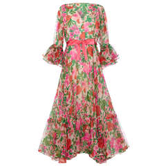 1960’s Organza Maxi Dress with Bold Floral Print