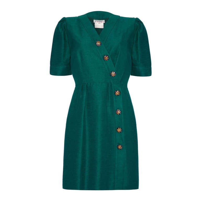 1980’s YSL Green Silk Button Up Dress