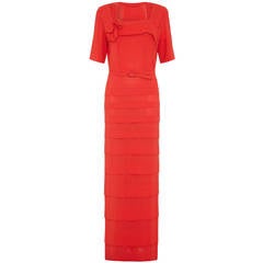 Amazing 1940s Coral Wool/Rayon Crepe Tiered Dress 7