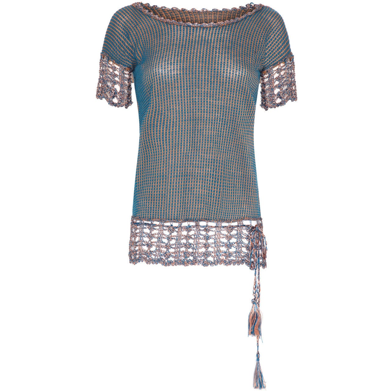 1920s Knitted Blue Check Top For Sale