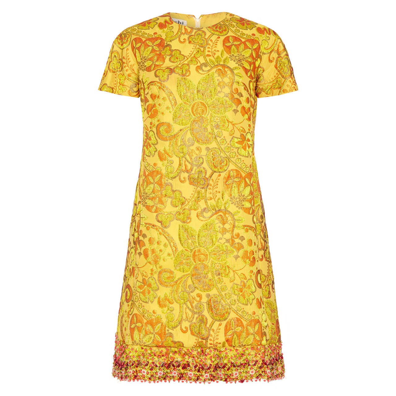 1960s Yellow and Gold Floral Brocade Dress