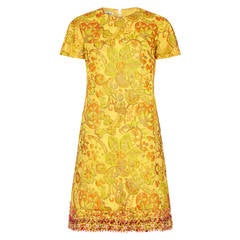 1960s Yellow and Gold Floral Brocade Dress