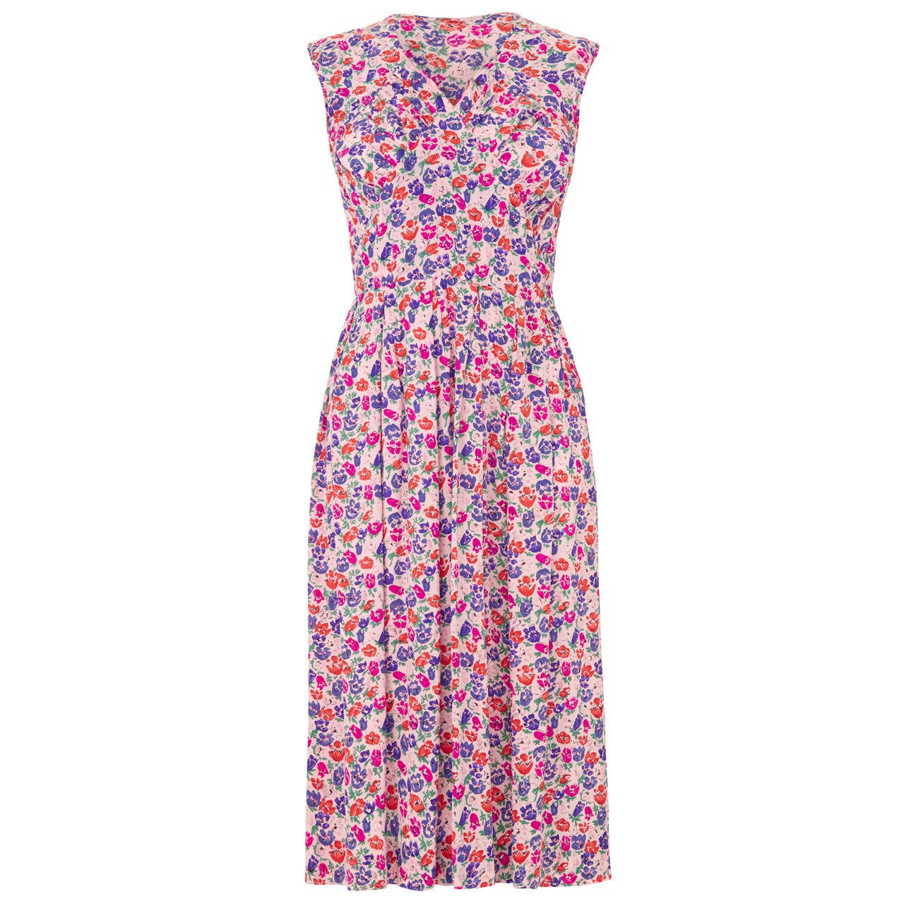 1930s Colourful Silk Floral Dress at 1stDibs