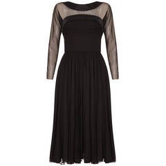 1960s Helena Barbieri Black Silk Chiffon Dress