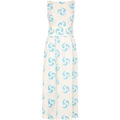 1960s White Organza Dress with Turquoise Embroidery