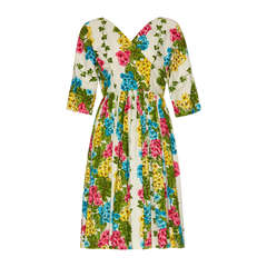 Vintage Superb 1950s Cotton Long Sleeved Floral Dress