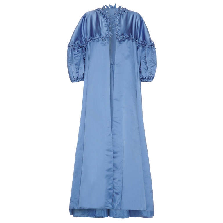 1950s Couture Blue Silk Evening Coat