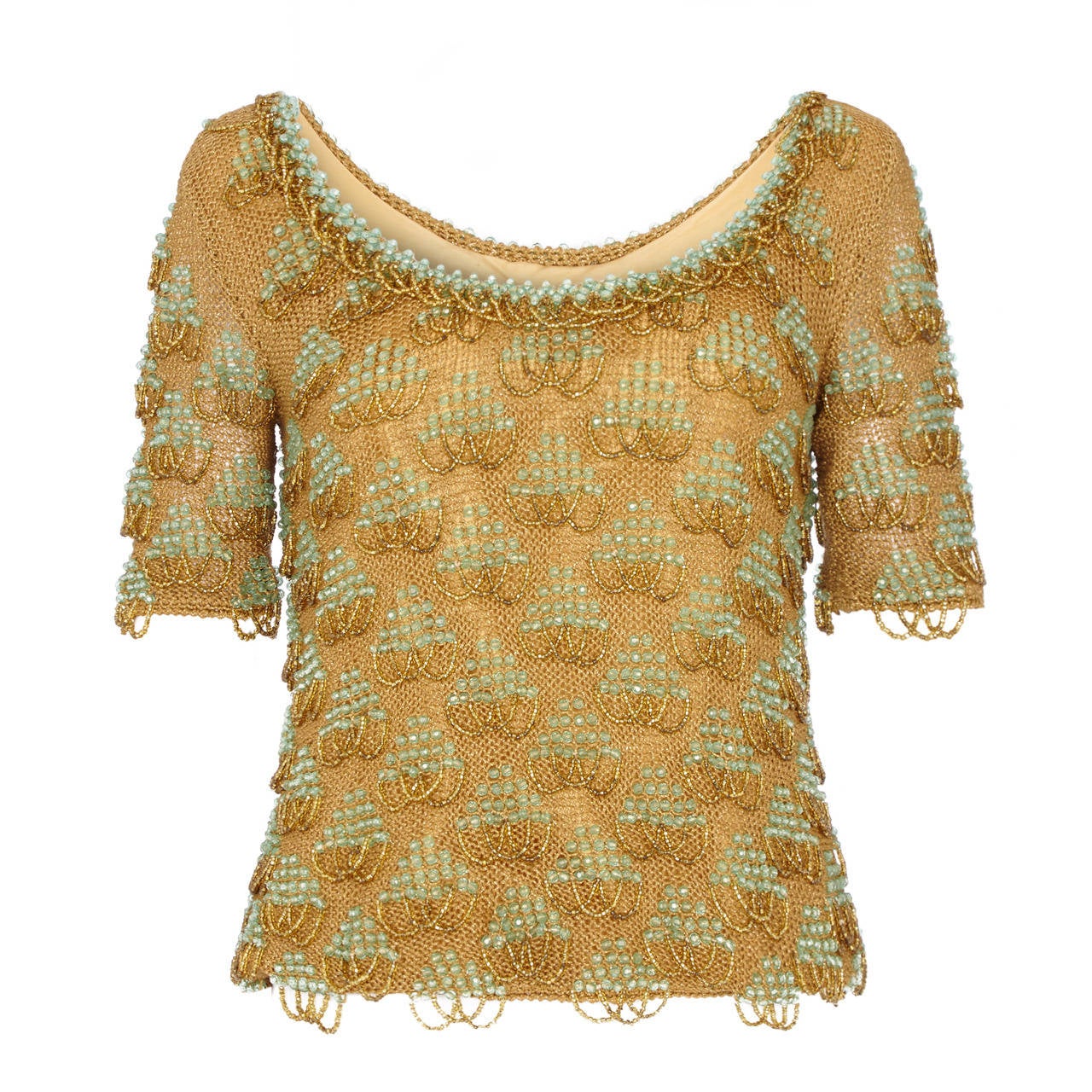 1960s Gold & Turquoise Beaded Top