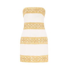 1960s Strapless White and Raffia Dress 4